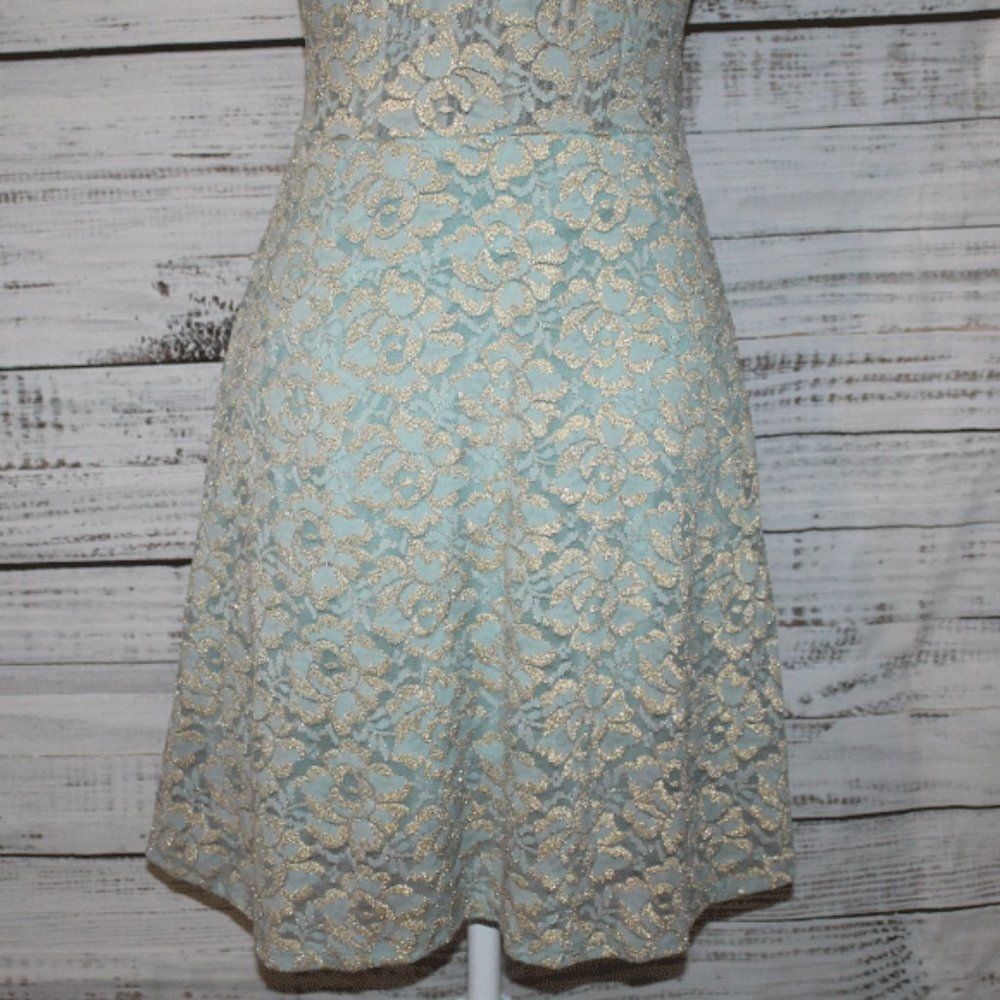 Windsor Floaty Gold & Mint Mini Dress Size Large - Picture 6 of 7